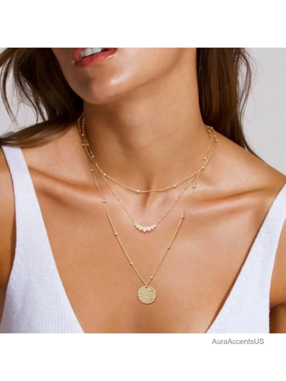 Layered Gold Silver Necklaces for Women, 14K Gold Plated Cubic Zirconia